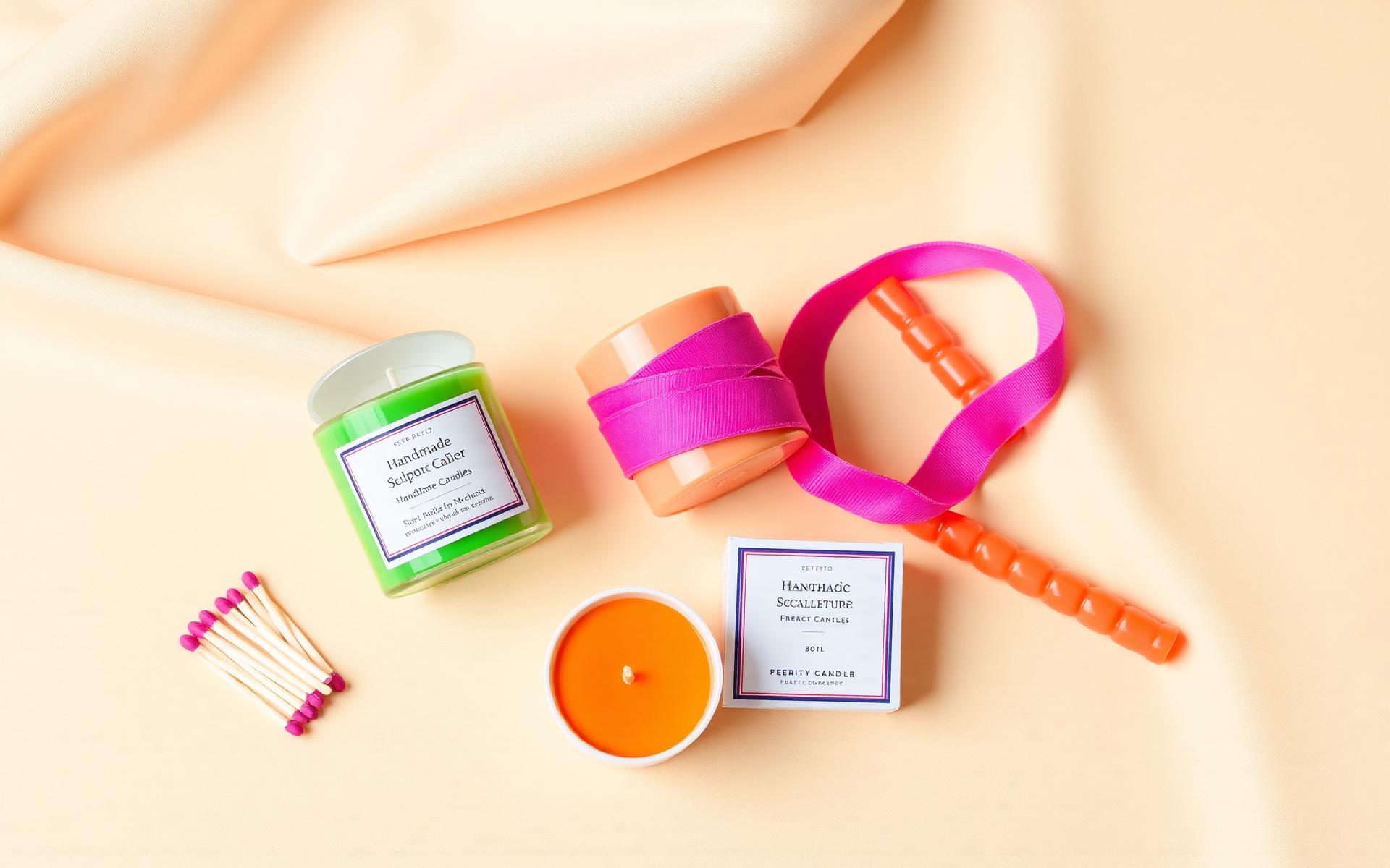 Handmade pouches, candles and ribbons